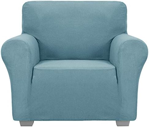 JIVINER Super Stretch Chair Slipcovers with Arms 1-Piece Jacquard Small Checks Living Room Armchair Covers Soft Anti Slip Sofa Couch Furniture Protector for Kids Pets (Chair, Light Blue)