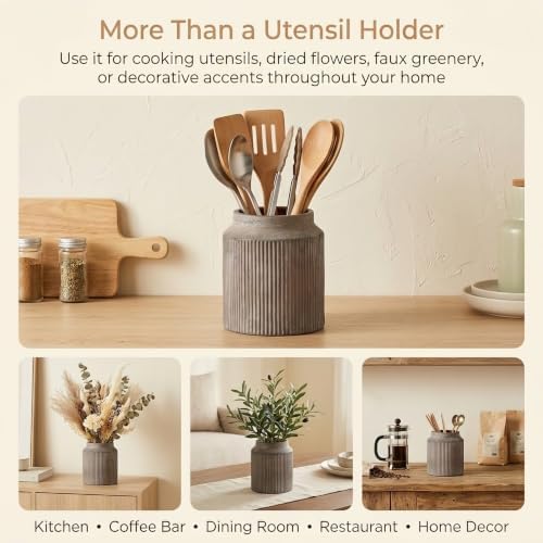 Ceramic Utensil Holder, Rustic Vintage Kitchen Utensil Holder