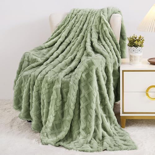 Aganear Fleece Throw Blanket for Bed Couch 90"x90" Sage Green
