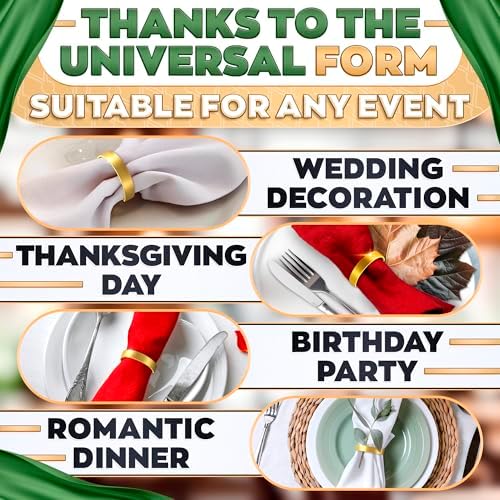 Gold Napkin Rings Set of 10, Modern Semicircle Holders for Weddings