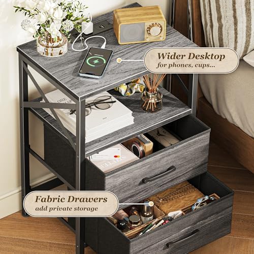 Huuger Night Stand with Charger Station, USB-C Port, End Table