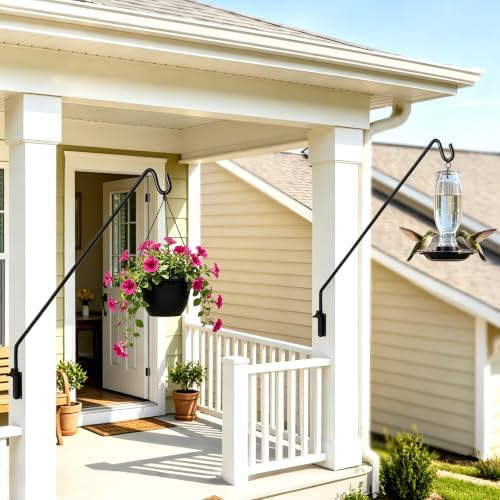 MIXXIDEA Heavy Duty Extended Reach Wall Mounted Deck Hook Wall Pole,Bracket Direction and Length Adjustable Plant Bracket for Bird Feeders, Planters, Suet Baskets, Lanterns, Wind Chimes,Black