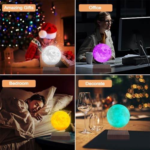 Moon Lamp 3D Printing Magnetic Levitating Moon Light Lamps for Home、Office Decor, Creative Gift-6 Inch,Has 16 Colors 20 Modes