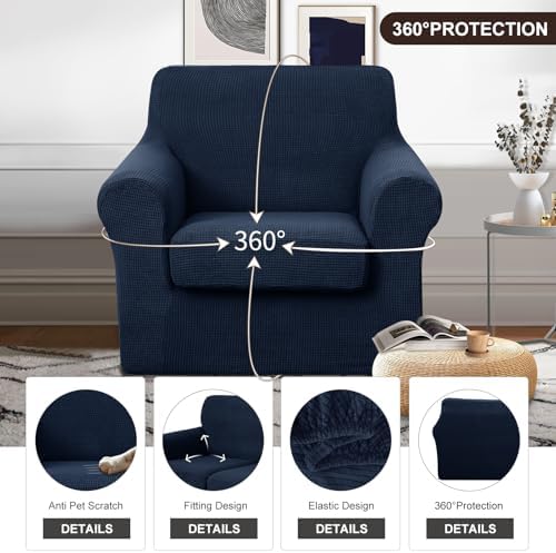 U-NICE HOME 2 Pieces Chair Covers Stretch Chair Slipcover, Navy