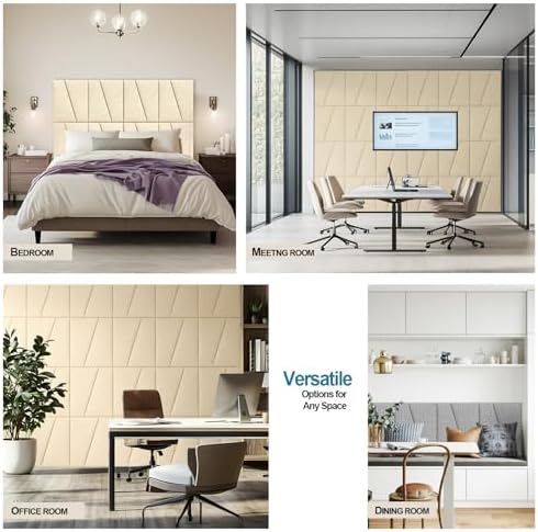 Peel and Stick Headboard for King Bed Linen Fabric Upholstered Wall Mounted Headboard - Wall Padding Panel in Beige for Bedroom/Living Room/Dorm (8 Panels)
