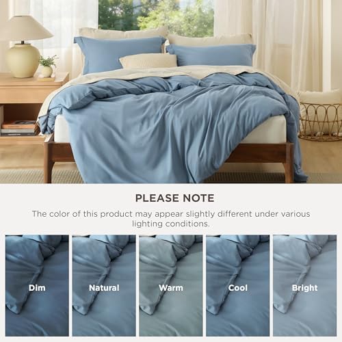 Bedsure Cal King Duvet Cover, Double Brushed Bedding, Mineral Blue, 3Pcs