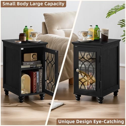 Joaxswe Narrow Side Table Set 2 with Glass Door Storage