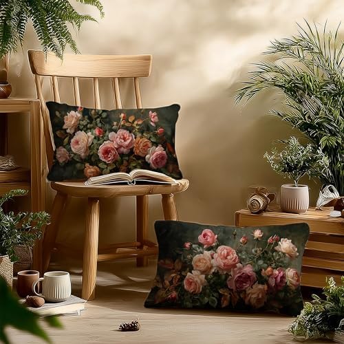 Vintage Floral Rectangle Pillow Throw Cover 20x12 Decor, Shabby Chic Rustic Cottagecore Decorative Throw Pillow Covers Double-Sided Set of 2