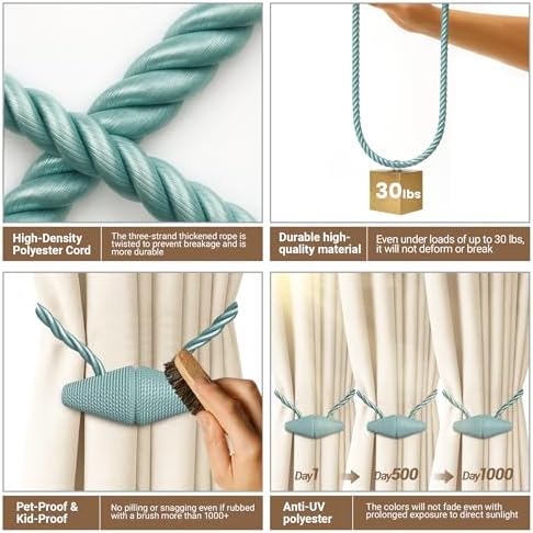 Hion Magnetic Curtain Tiebacks Blue 2pcs, Curtain Holdbacks Hooks Holders