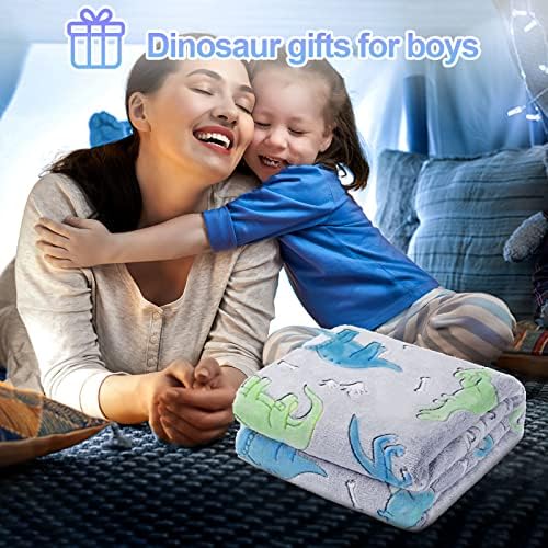 Personalized Dinosaur Glow in The Dark Kids Throw Blanket, 30"x40", Multicolor