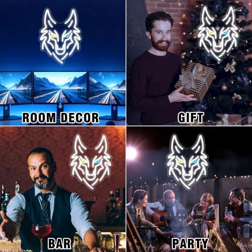 Wolf Neon Sign, Dimmable LED Wolf Wall Decor with Memory Dimmer