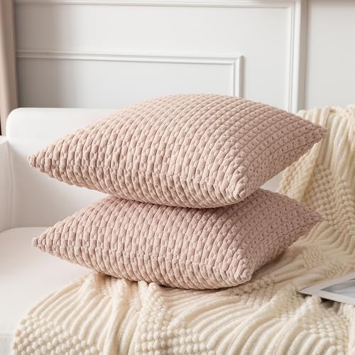 Kevin Textile Soft Corduroy 18x18 Inch Pillow Covers 2 Pack, Light Pink