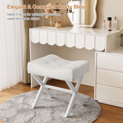 Memobarco 18-Inch Large Vanity Stool Chair, White Makeup Stool