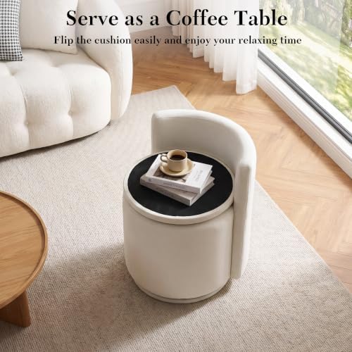 FOXHUNTER Vanity Stool with Storage, 360° Swivel Accent Chair,Velvet Beige