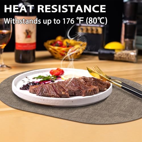 Faux Leather Oval Placemats Set of 6, Dark Brown