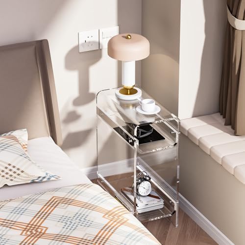 Clear Acrylic Side Table, Narrow Nightstand Bedside Table for Bedroom, Skinny Small End Table (Clear, 8.7'' x 15.7'' x 21.7")