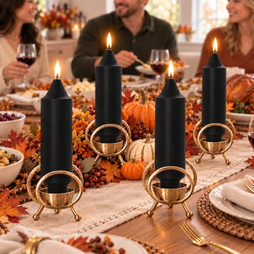 NJAO HOO Black Short Taper Candle 5 Inch Halloween Decoration Candlesticks Unscented Dripless Tapered Candle Set for Home Decor Dinner Candles Party, 4 Pack