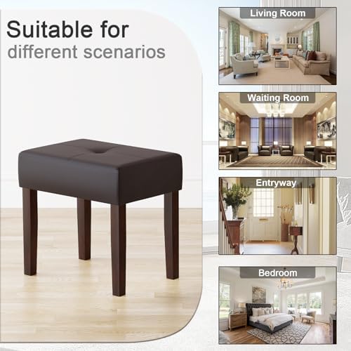 EOSVALO Leather Vanity Stool, 18.7 Inch Wide Rectangle Ottoman Bench for Makeup Room, Vanity Chair with Wood Legs for Piano Room, Bedroom,Living Room (Cherry)