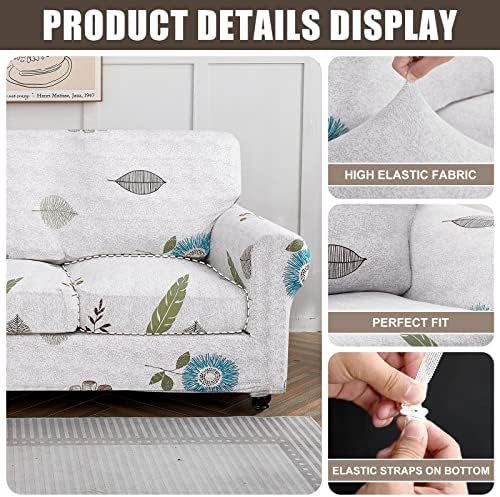 SearchI Stretch Sofa Cover Printed Couch Cover, Floral Pattern 3 Pieces Loveseat Slipcover with 2 Separate Cushion Cover, Washable Furniture Protector for Living Room(Loveseat, Autumn Leaves)