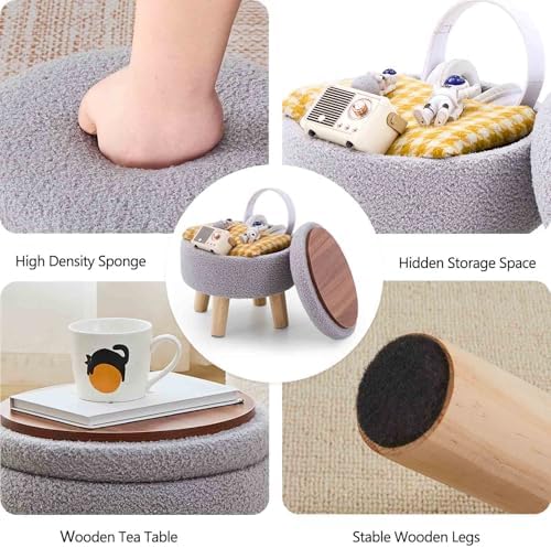 Wimarsbon Round Storage Ottoman,Footstool with Padded Seat and Wood Legs