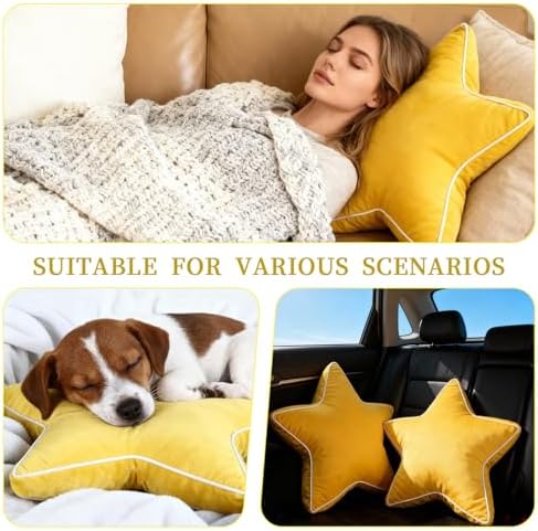 Star Pillow - 22 Inches Decorative Pillows Cozy Room Décor Large Throw Pillow Accent Floor Cushion Yellow