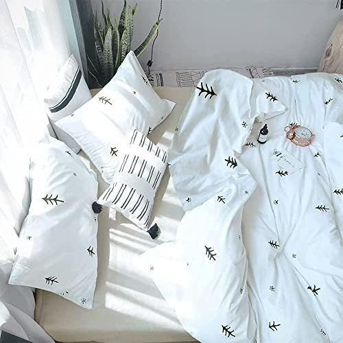 BuLuTu Kids Duvet Cover Full Size Cotton White/Grey,Premium Boys Girls Bedding Sets Twin,Single Bed Comforter Cover Zipper Closure,Forest Tree Print Pattern,Super Soft,Breathable,No Comforter