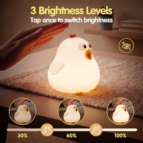Chicken Silicone Night Light for Kids, Cute Squishy LED Lamp Gift