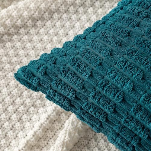 MIULEE Corduroy Decorative Throw Pillow Covers 20x20 Teal Pack of 2