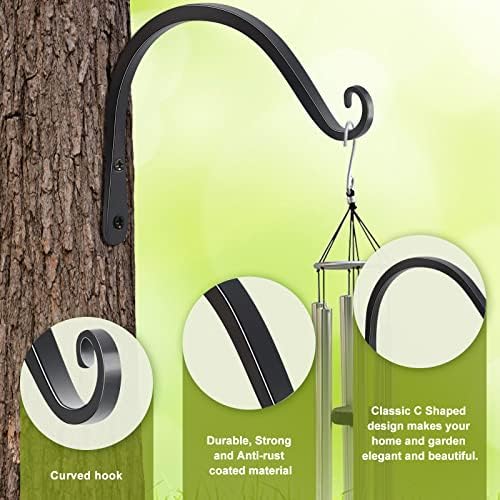 FEED GARDEN Heavy Duty Plant Hooks - 2 Pack 8 Inch Wall Mounted Hanging Brackets, 44lb Capacity Steel Plant Hangers for Bird Feeders, Baskets, Wind Chimes Outdoor Indoor- Black
