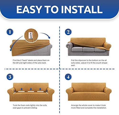 KEKUOU Stretch Loveseat Couch Cover, 2 Cushion Couch Slipcover,Golden