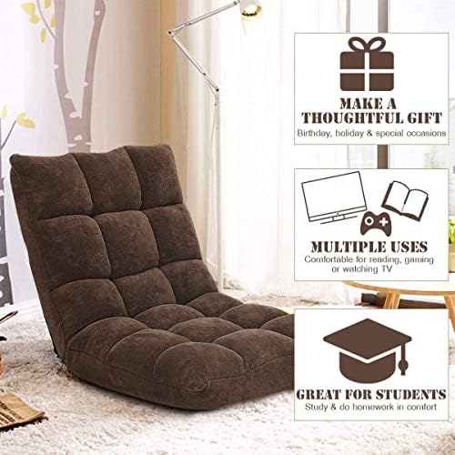 S AFSTAR Cushioned Floor Chair, 14-Position Adjustable Padded Lazy Recliner with Comfortable Back Support and Skin-Friendly Cover, Great for Reading, Playing Game, Meditating (Dark Coffee)