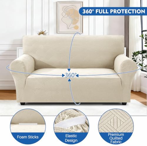 XINEAGE Loveseat Slipcover Pet Friendly, Stretch Couch Cover,Beige Yellow