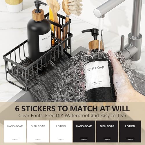 Cisily Kitchen Dish Soap Dispenser Set with 2 Pack 16.9oz Amber Glass Bottle and Sponge Holder, Dish Soap Dispensers with Adjustable Sponge Holder, Vintage Hand and Dish Soap Dispensers Set