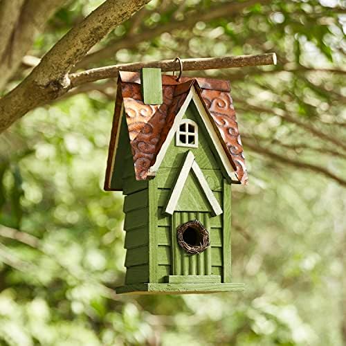 Glitzhome Bird Houses for Outdoors, Hand Painted Distressed Wooden Bird House Hanging Garden Birdhouse for Outside, Decorative Birdhouses for Bluebird Hummingbird Wren Finch Cardinals Cedar 12" H