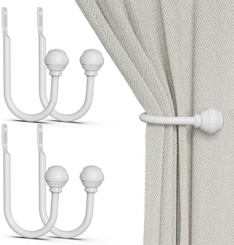 Hion Curtain Holdbacks White 4pcs, Curtain Tiebacks Wall Mounted Hooks