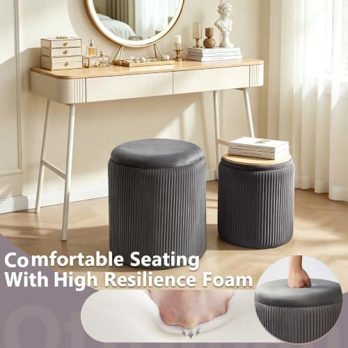 Royal Windsor Round Ottoman with Storage Set of 2, Storage Vanity Stool