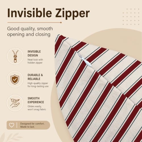 Burgundy Navy Stripe Decor Pillow Cover 18x18