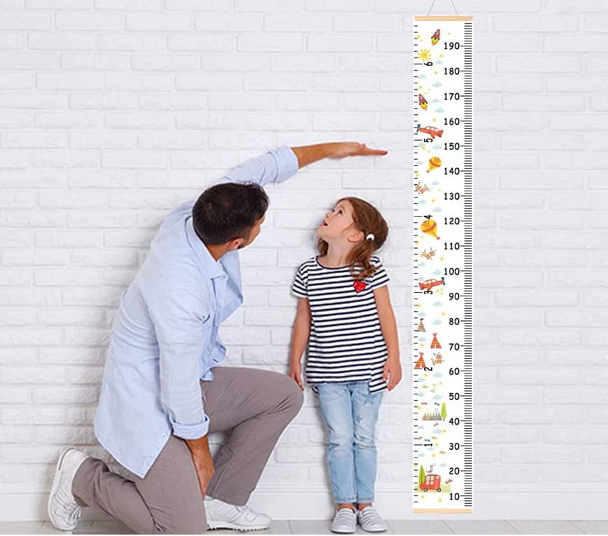 SUJAYU Growth Chart for Kids, Canvas Height Chart Ruler Removable Wood Hanging Wall Ruler Measurement Chart for Home Decoration (Aircraft)