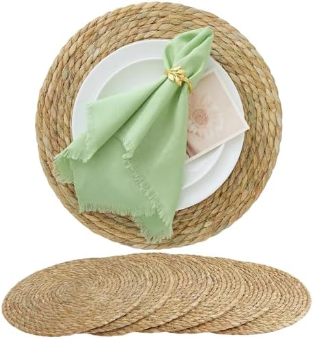 Round Woven Placemats 6PCS 13.5in Rattan Chargers Wicker Place mats