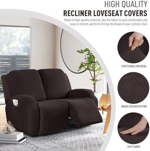 KinCam Loveseat Recliner Covers, Stretch Reclining Cover, Chocolate
