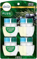 Febreze Plug in Air Freshener, Odor-Fighting Scented Oil Refill, for Home, Bathroom, & Kitchen, Long Lasting, Limited Edition Holiday Winter Pine and Juniper Berry Scent, 0.87oz Refills, 4 Count