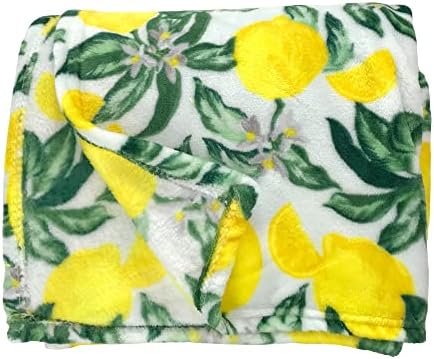 Soft Fleece Throw Blanket, Bohemian Boho Elegant Lemons and Leaves, 50x60