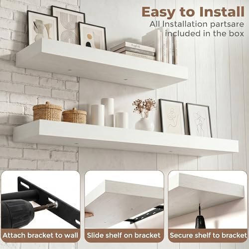20 Inch Floating Shelves for Wall, 8"D Wood Storage Shelves, White Finish