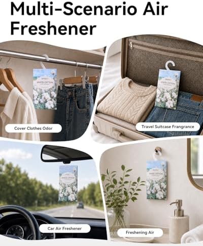 MYARO 12Pcs White Cotton Sachets Hanging Car Freshener, Closet Deodorizer