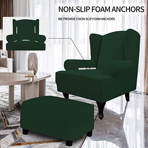 Easy-Going Stretch Large Wingback Chair Sofa Slipcover Dark Green