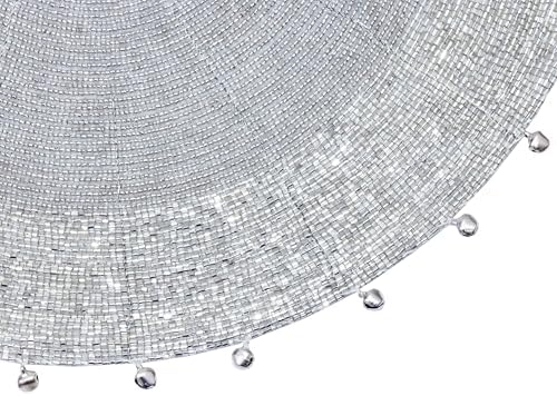 COTTON CRAFT Glitz Handmade Beaded Charger Placemat - 4 Pack - Silver Bells