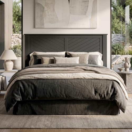 ComfIQ Serene Wood Panel Headboard with Chevron Scoring, Queen, Black