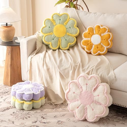 Flower Shaped Decorative Throw Pillow Cushion for Bed Couch, Cute Flower Plush Throw Pillows Home Decor Floor Pillow Seating Cushions (Lavender Purple, 13.7 Inches)