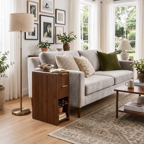 8 Inch Nightstand, 2 Drawers & Shelf, 1 Pack, Light Walnut