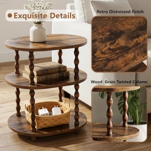 Narrow Side Table, 3-Tier End Table with Storage for Small Spaces
